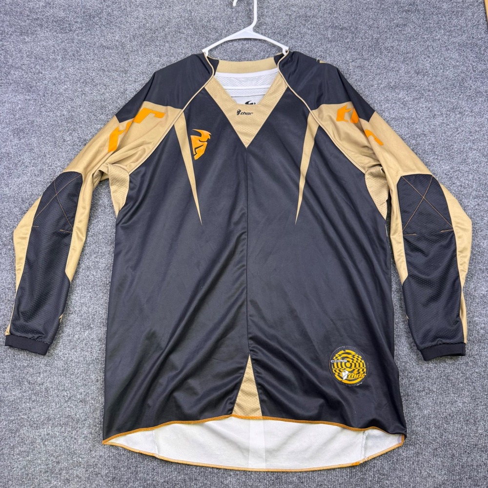 Thor Core Motocross Jersey Mens XL Black Tan Orange Padded Elbows MX Racing Top